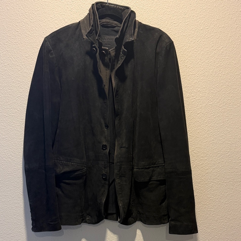 John Varvatos Black Suede Jacket with Button Front